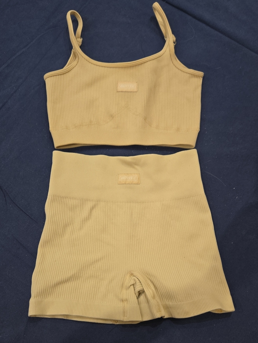 Bo+Tee Cream Crop Top And Shorts Set